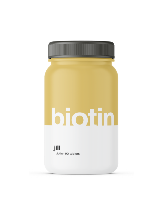 Biotin: A natural supplement (2500mcg B7) to promote healthy hair, skin + nails.
